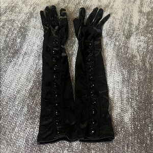 Steampunk Goth Halloween Black Long Elbow Length Gloves with Button Detail